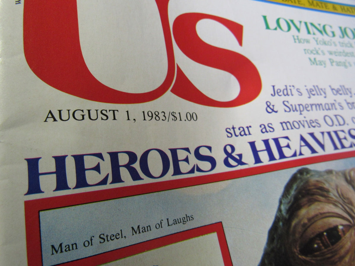 Close-up of the title and details on the cover of Vintage US Magazine August 1, 1983, showcasing 'Heroes & Heavies' and other featured stories.