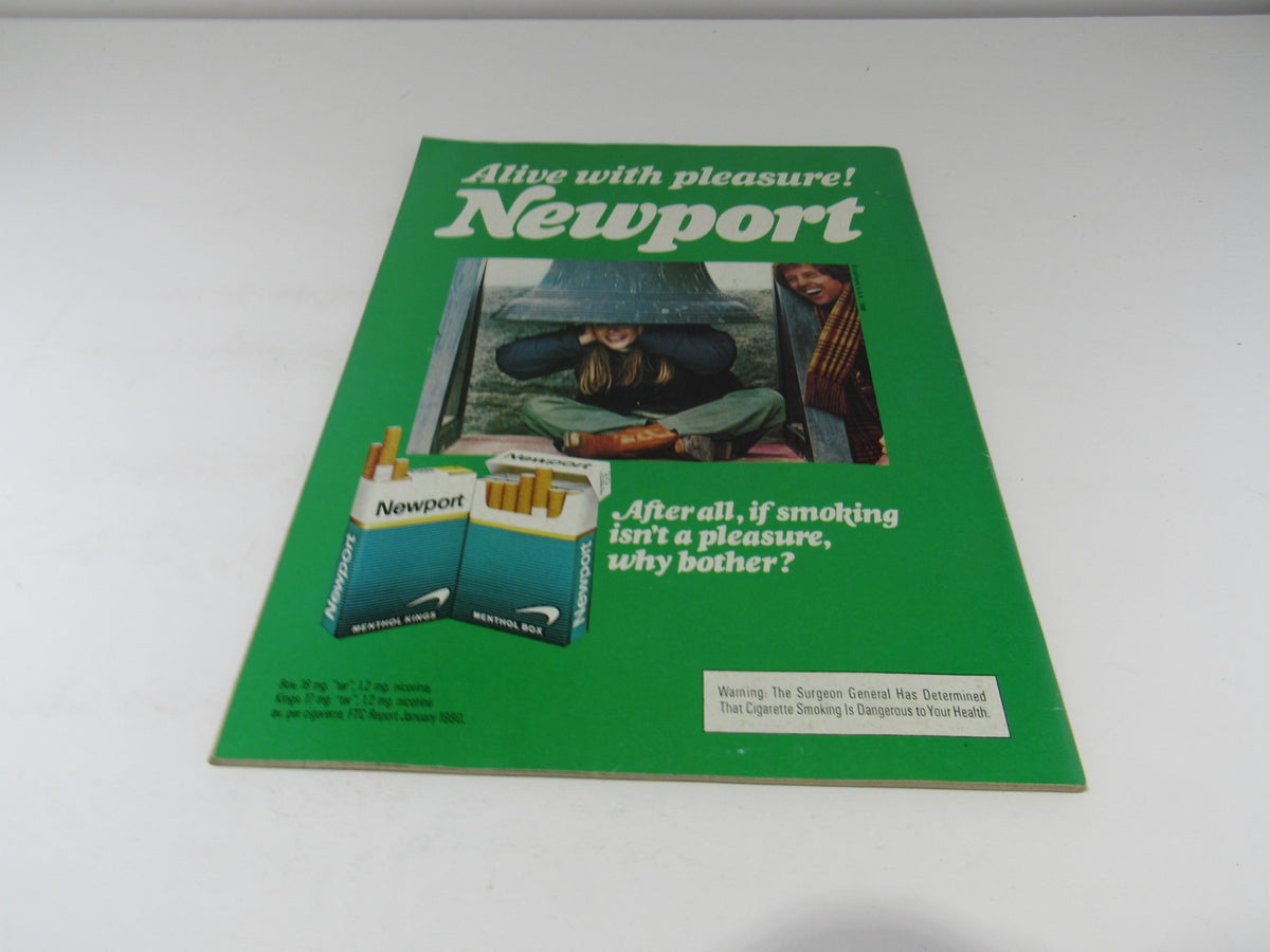 Advertisement for Newport cigarettes featured in a vintage magazine, emphasizing the slogan 'Alive with pleasure!' along with a visual of the product.