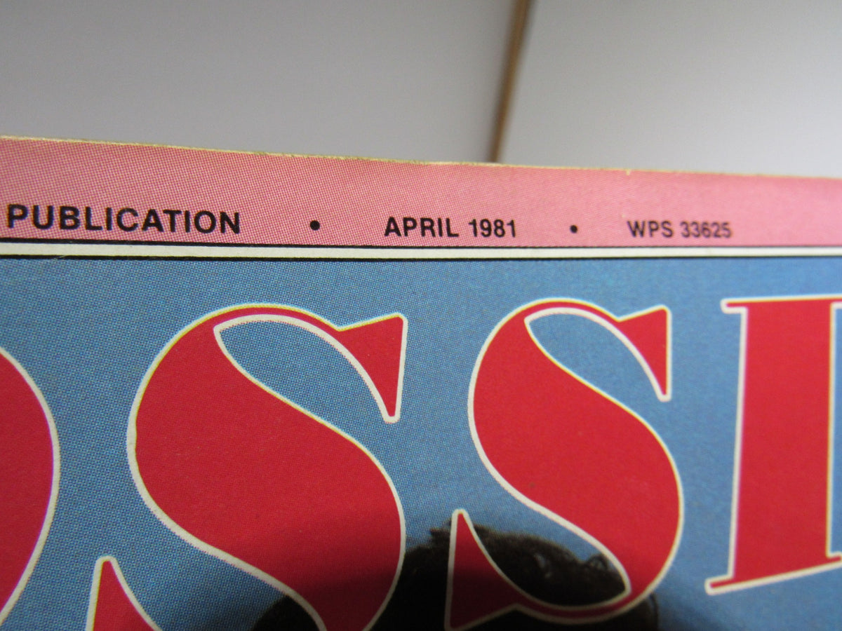 Close-up of the publication date from the Vintage Gossip Magazine, indicating April 1981, showcasing the magazine's vintage appeal.
