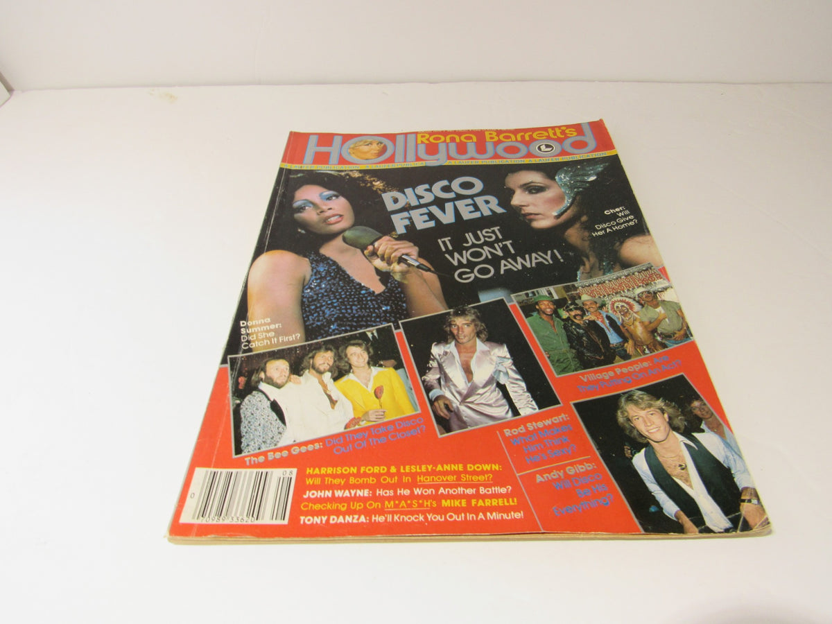 Cover of VTG Rona Barrett's Hollywood magazine from August 1979 featuring iconic stars like Donna Summer and Cher, with a focus on disco culture and vintage Hollywood.