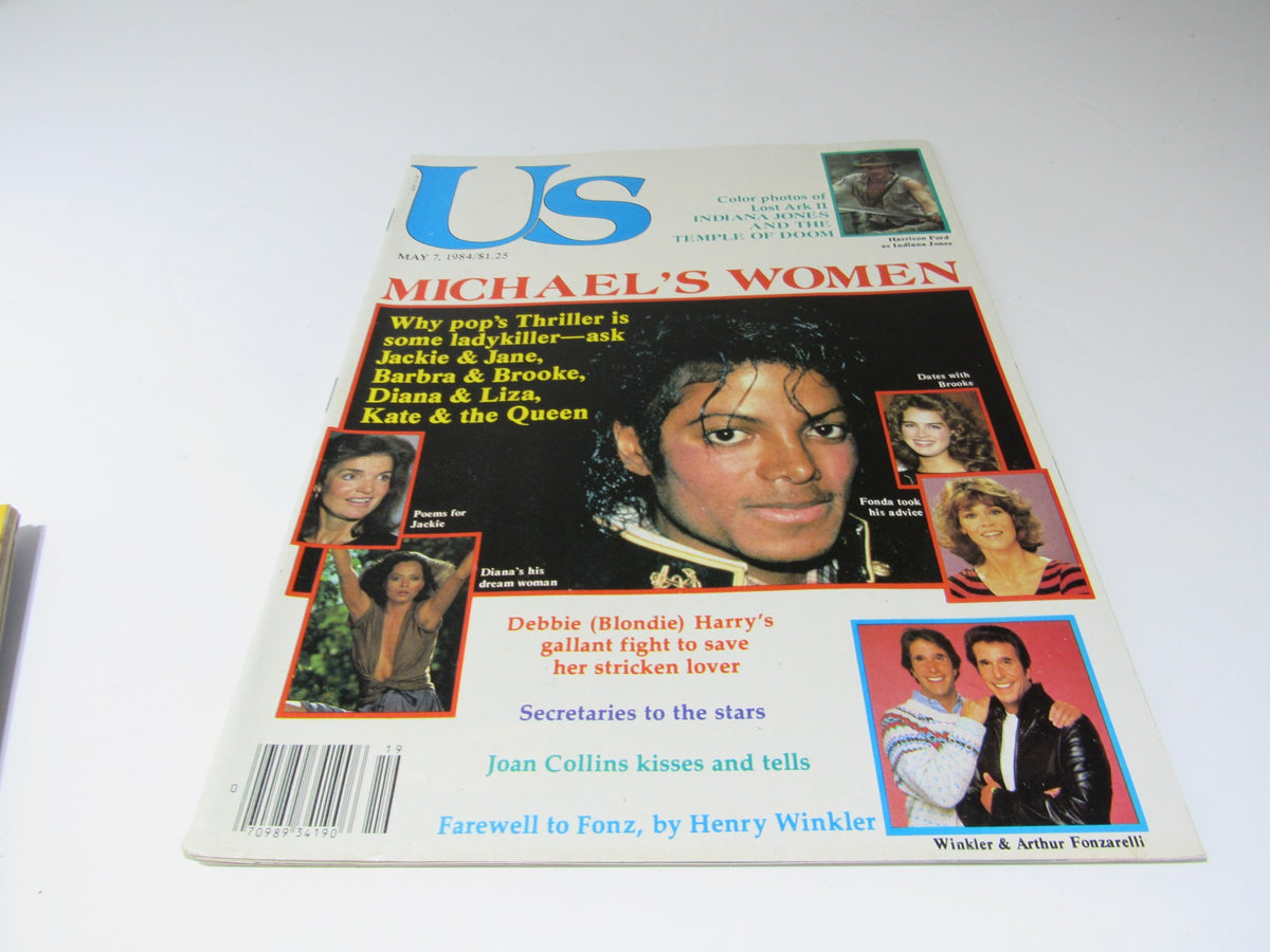 Vintage US Magazine cover from May 7, 1984 featuring Michael Jackson, Debbie Harry, and Henry Winkler as Fonzarelli. The headline reads 'Michael's Women', highlighting pop culture icons of the 1980s.