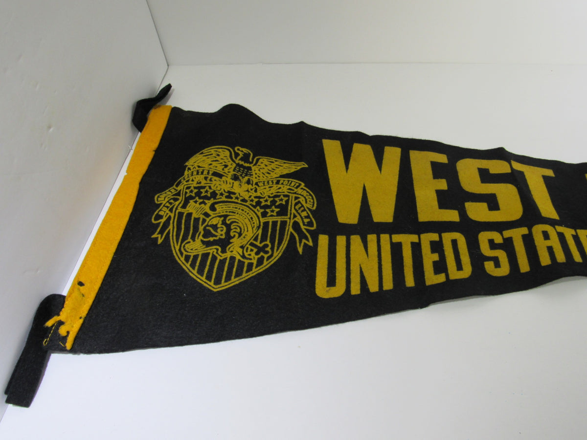 Close-up view of Vintage West Point United States Military Pennant Banner showcasing detailed emblem and vibrant colors, ideal for army academy enthusiasts.