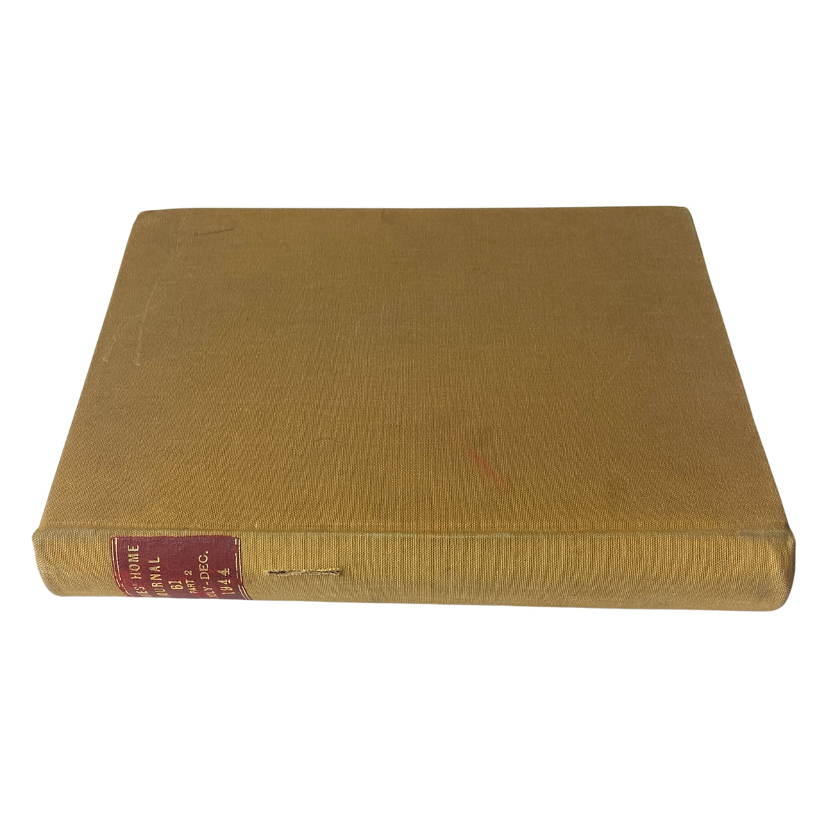 Ladies' Home Journal Library Bound Magazine 1944 July - December, highlighting the top view of the magazine's bound edges with minor imperfections visible.
