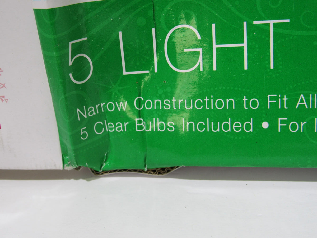 Side view of Home Elements Beacon 5 Light Electric Window Candolier box detailing narrow construction for fitting on all window sills and five included bulbs.