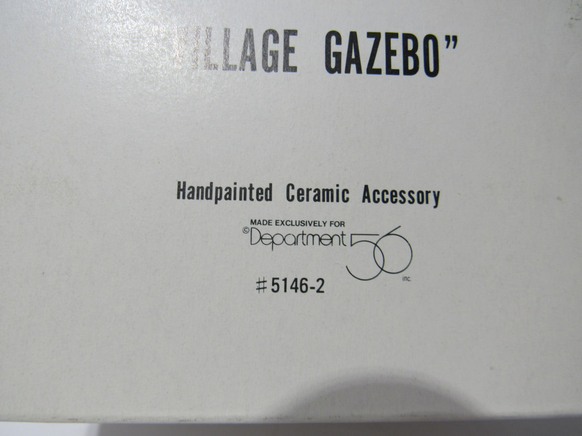 Close-up of the box detailing for the 1989 Vintage Department 56 Snow Village Series Village Gazebo #5146-2 including model number and exclusive information.