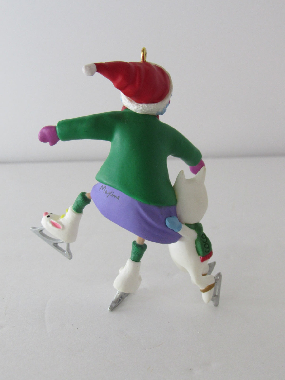 Hallmark Keepsake Ornaments Lot of 2 Maxine 1993 & Maxine on Thin Ice 1999 NIB - Featuring the Maxine character in a festive outfit, skating with a cat, perfect for holiday decorating.