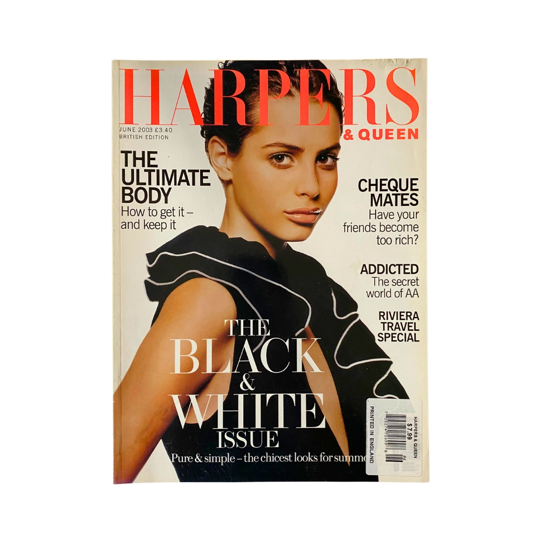 Harpers & Queen UK Magazine June 2003 cover featuring model Kemp Muhl, showcasing the headline 'The Black & White Issue', ideal for vintage magazine collectors.