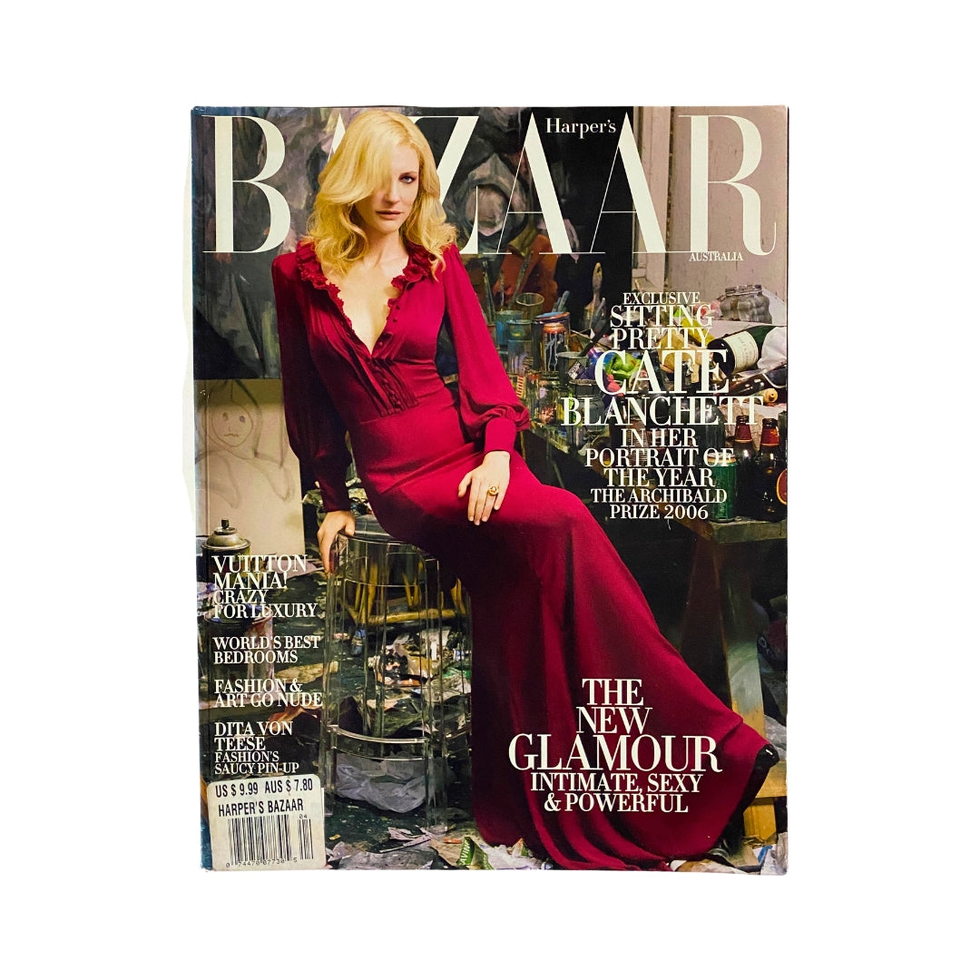 Harper's Bazaar Australia Magazine 2018 featuring Cate Blanchett on the cover, showcasing a glamorous design with a deep pink dress, highlighting the theme of the issue: intimate, sexy, and powerful fashion.