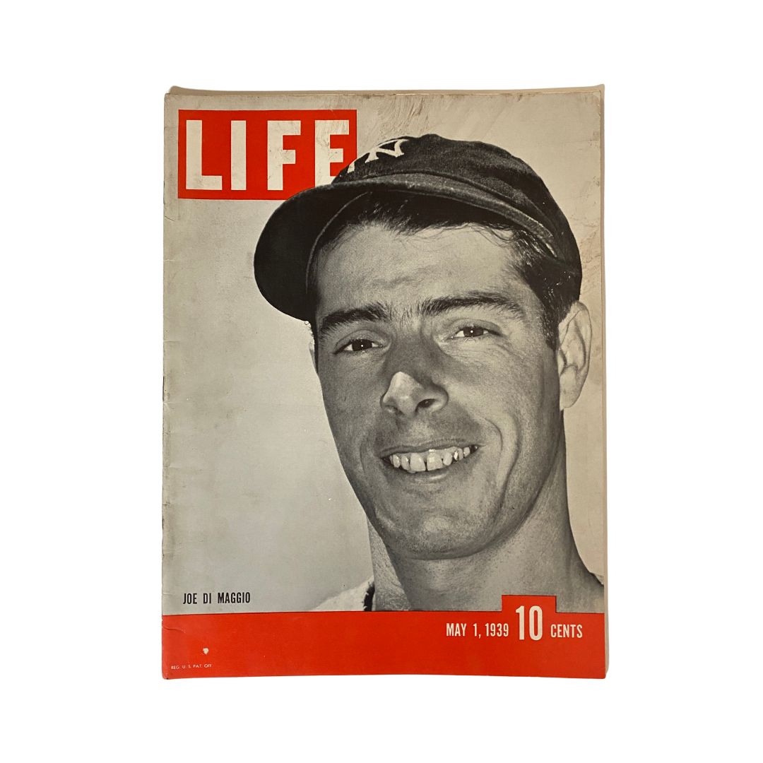 VTG Life Magazine May 1, 1939 featuring Joe Di Maggio on the cover, showcasing the iconic baseball player smiling and wearing a cap, highlighting the historical significance of the publication.
