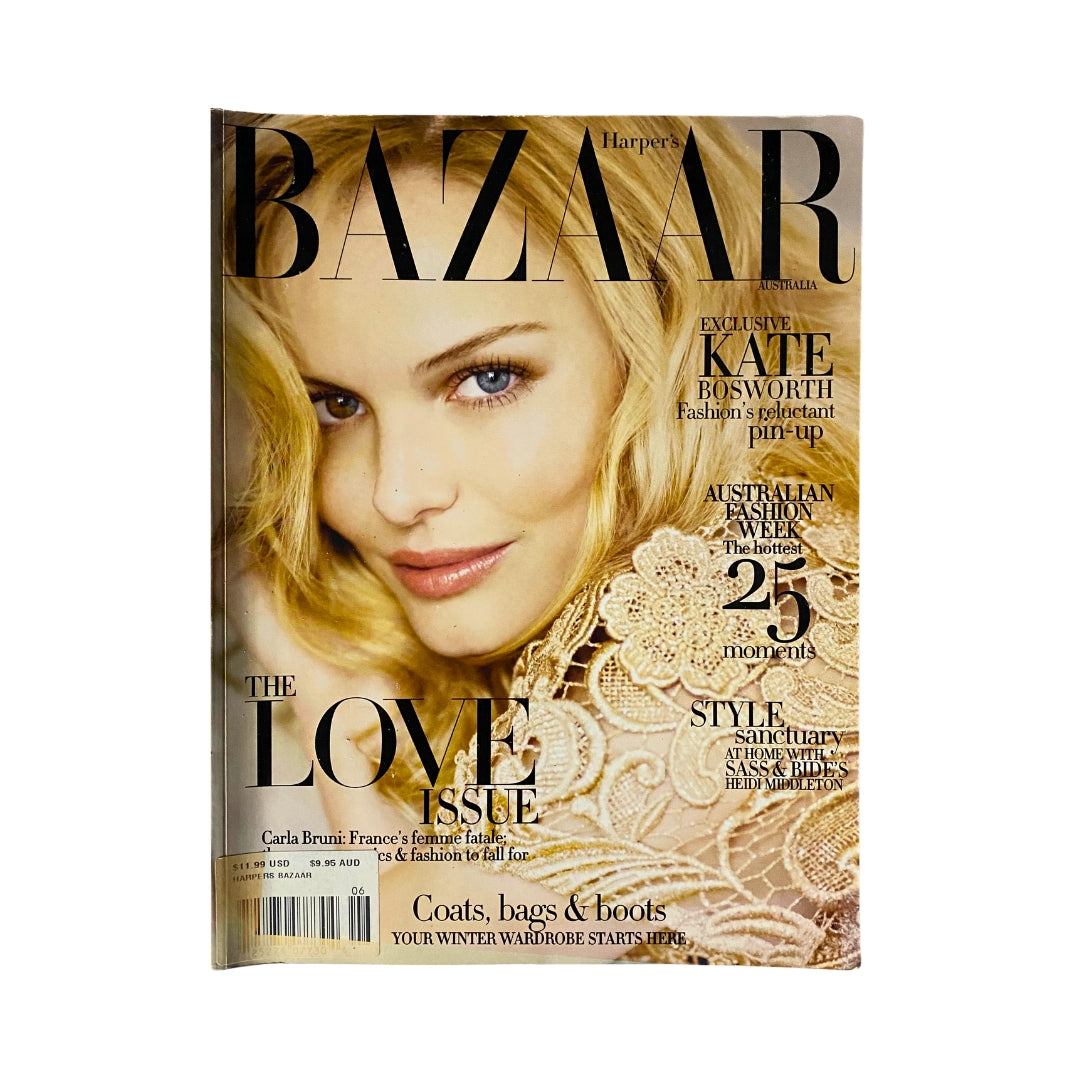 Harper's Bazaar Australia Magazine June 2008 cover featuring Kate Bosworth, showcasing beauty and fashion highlights, including the Love Issue.