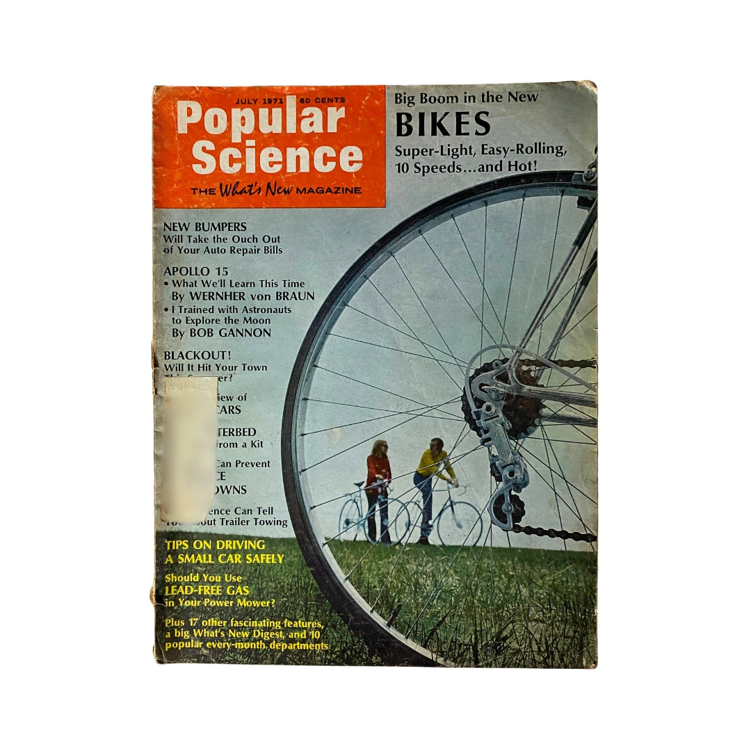 Cover of VTG Popular Science Magazine from July 1971 featuring the title 'Buses - Most Versatile Wagons' and showcasing bicycles and automotive innovations for that era.