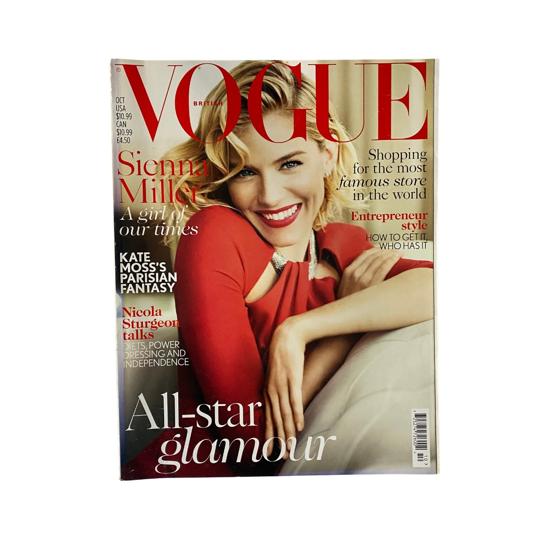 Vogue UK Magazine October 2015 with Sienna Miller on the cover, featuring topics like style, fashion, and glamour.