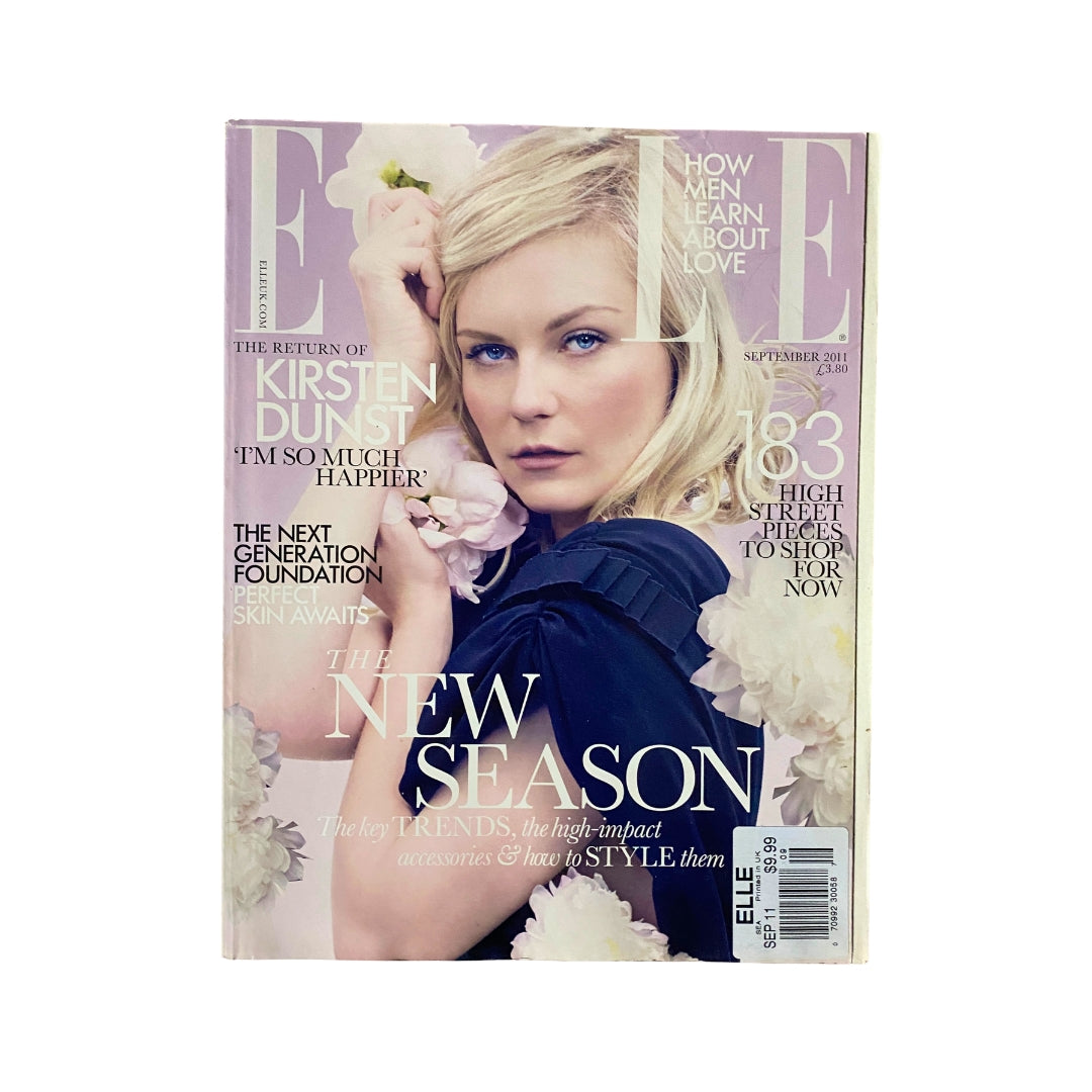 Elle UK Magazine September 2011 featuring Kirsten Dunst on the cover, showcasing fashion trends and beauty insights.
