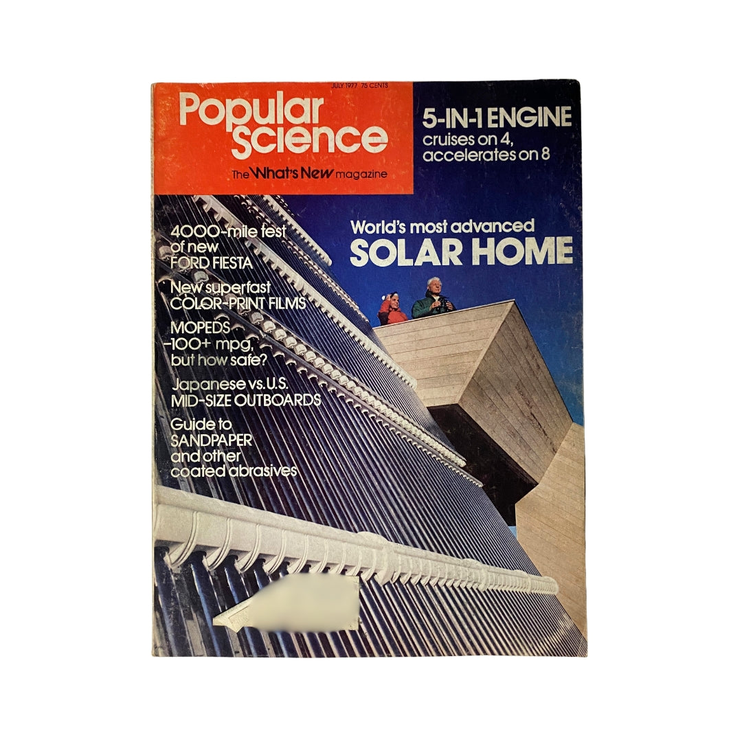 Cover of VTG Popular Science Magazine July 1977 featuring the article on the World's Most Advanced Solar Home, highlighting advancements in solar technology.