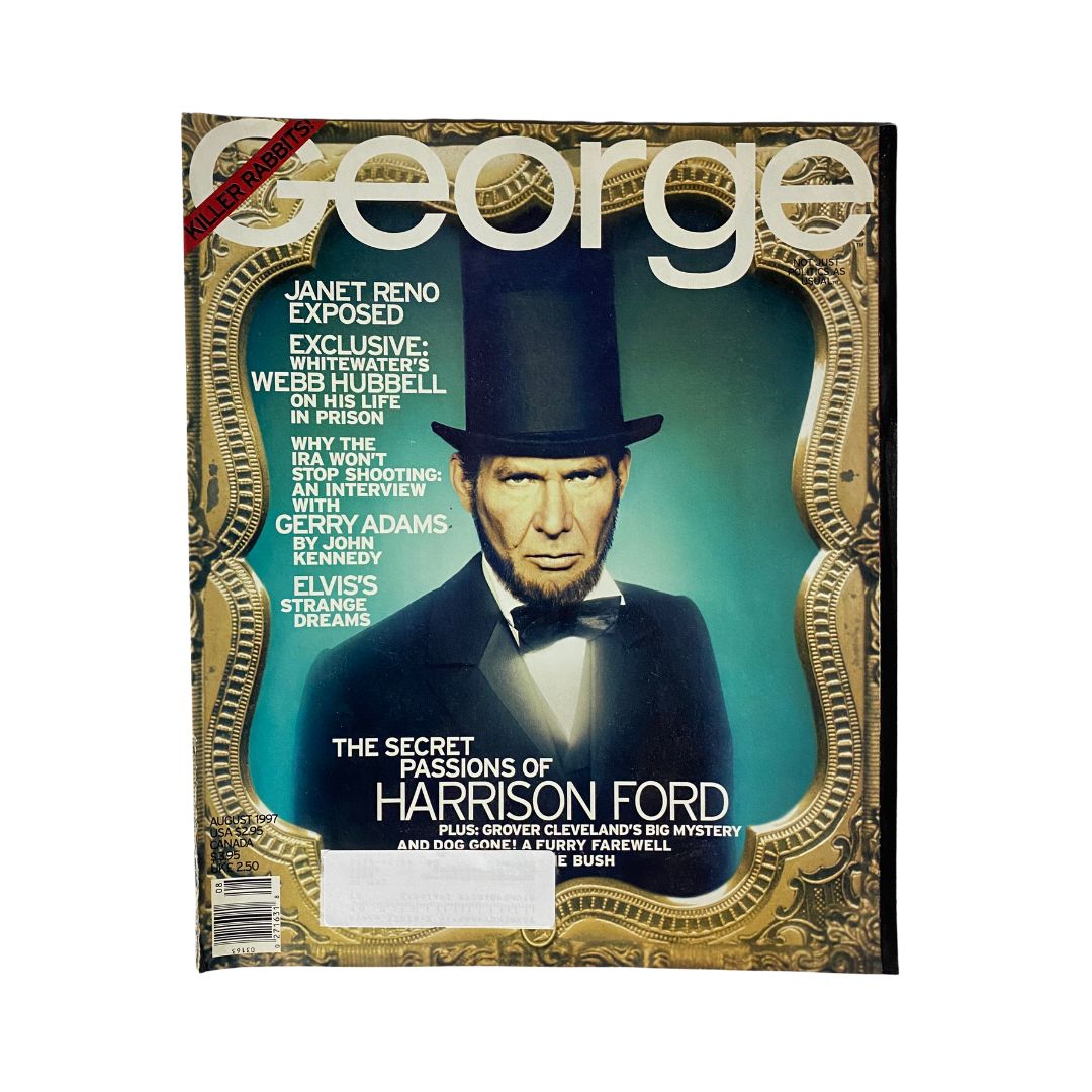 Cover of George Magazine, August 1997, featuring Harrison Ford, with a story on Janet Reno