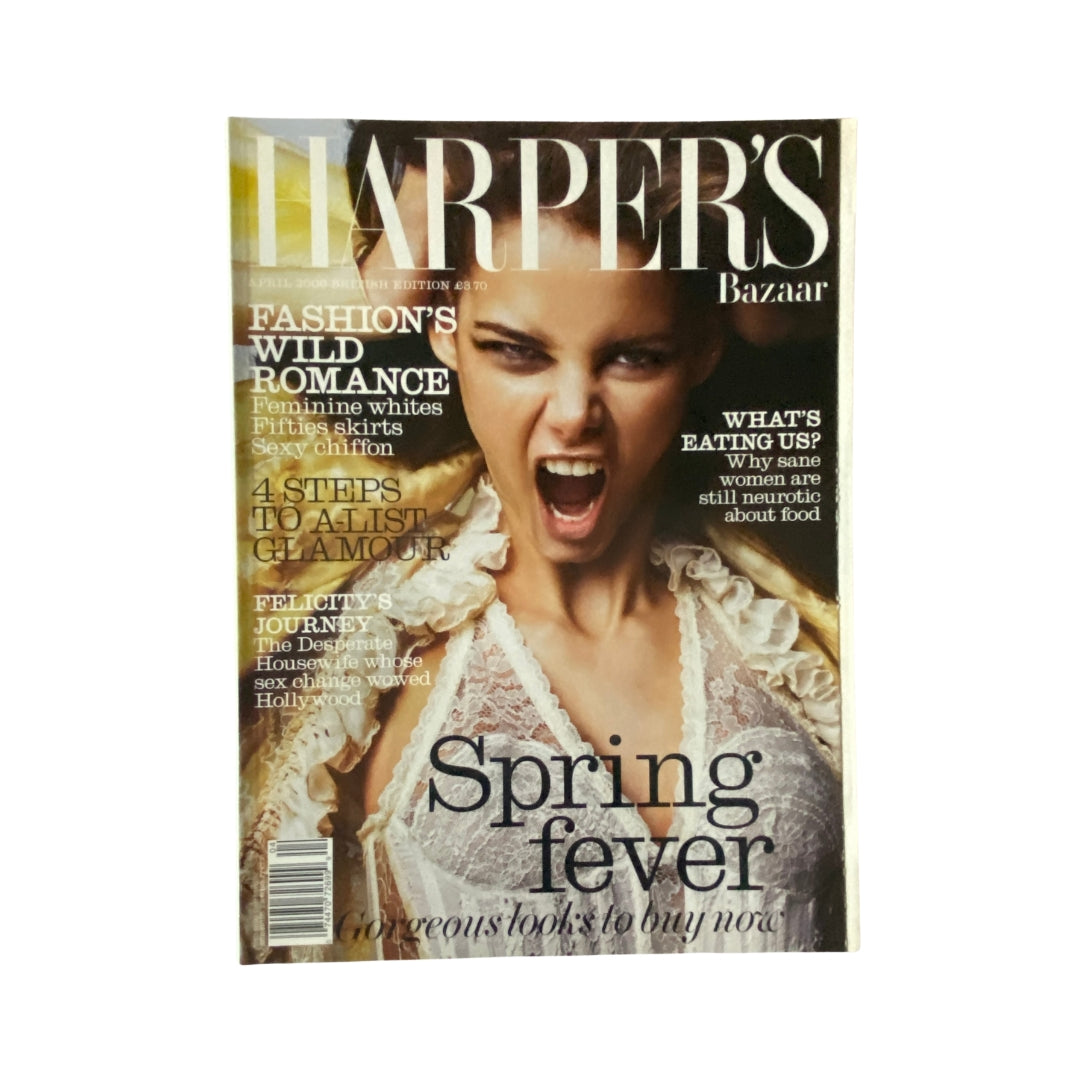 Harper's Bazaar UK Magazine April 2006 cover featuring Flávia de Oliveira with the headline 'Spring Fever' and articles on fashion and lifestyle.