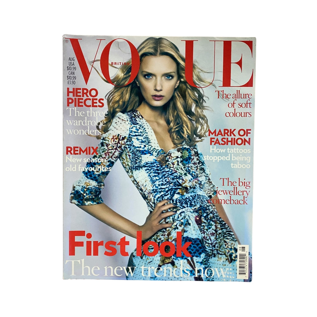 Vogue UK Magazine August 2008 featuring Lily Donaldson on the cover. A stylish depiction showcasing vibrant fashion trends with a stunning model.
