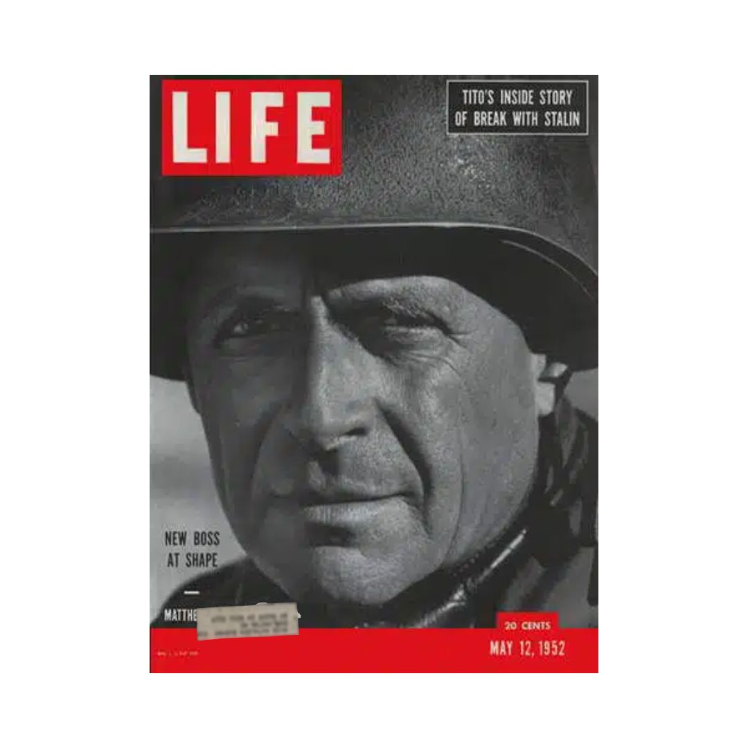 Cover of VTG Life Magazine from May 12, 1952, featuring General Matthew B. Ridgway, highlighting his role in the Korean War.