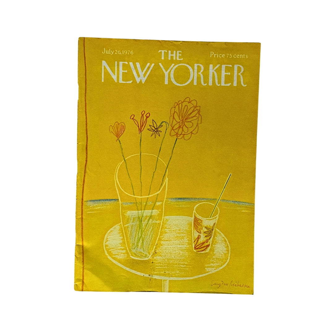 The New Yorker Complete Magazine July 26, 1976 featuring a colorful cover illustration by Eugene Mihaesco showcasing flowers in a glass vase.