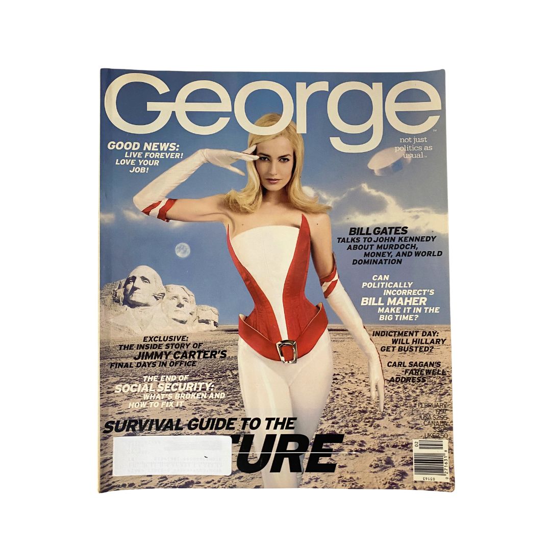 Cover of George Magazine, February 1997, featuring Karen Mulder, with stories on Bill Gates and Bill Maher, in very good (VG) condition.