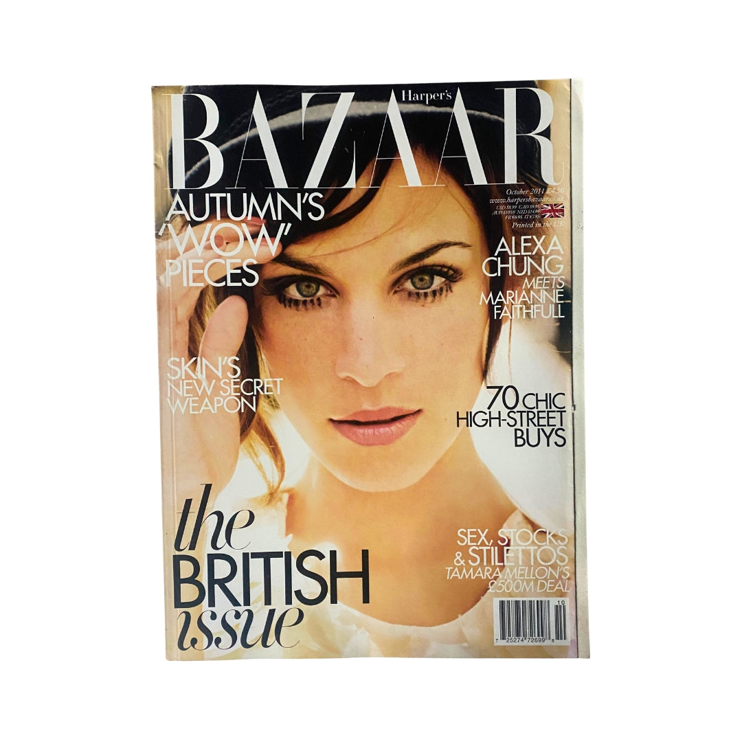 Harper's Bazaar Magazine October 2011 featuring Alexa Chung on the cover, highlighting autumn fashion trends and the British issue.