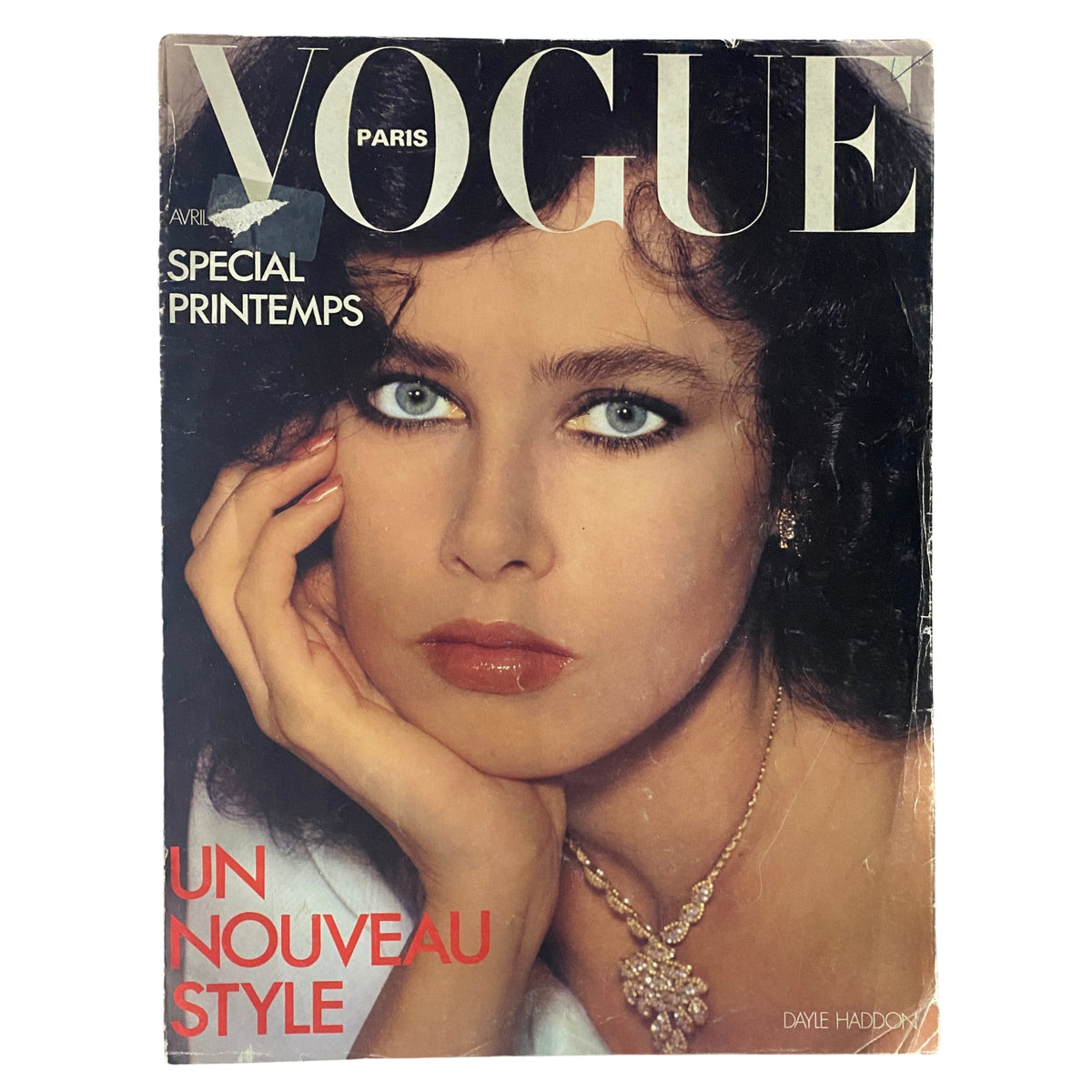 Vogue Paris Magazine April 1978 featuring Dayle Haddon on the cover, highlighting iconic 1970s fashion with elegant styling.