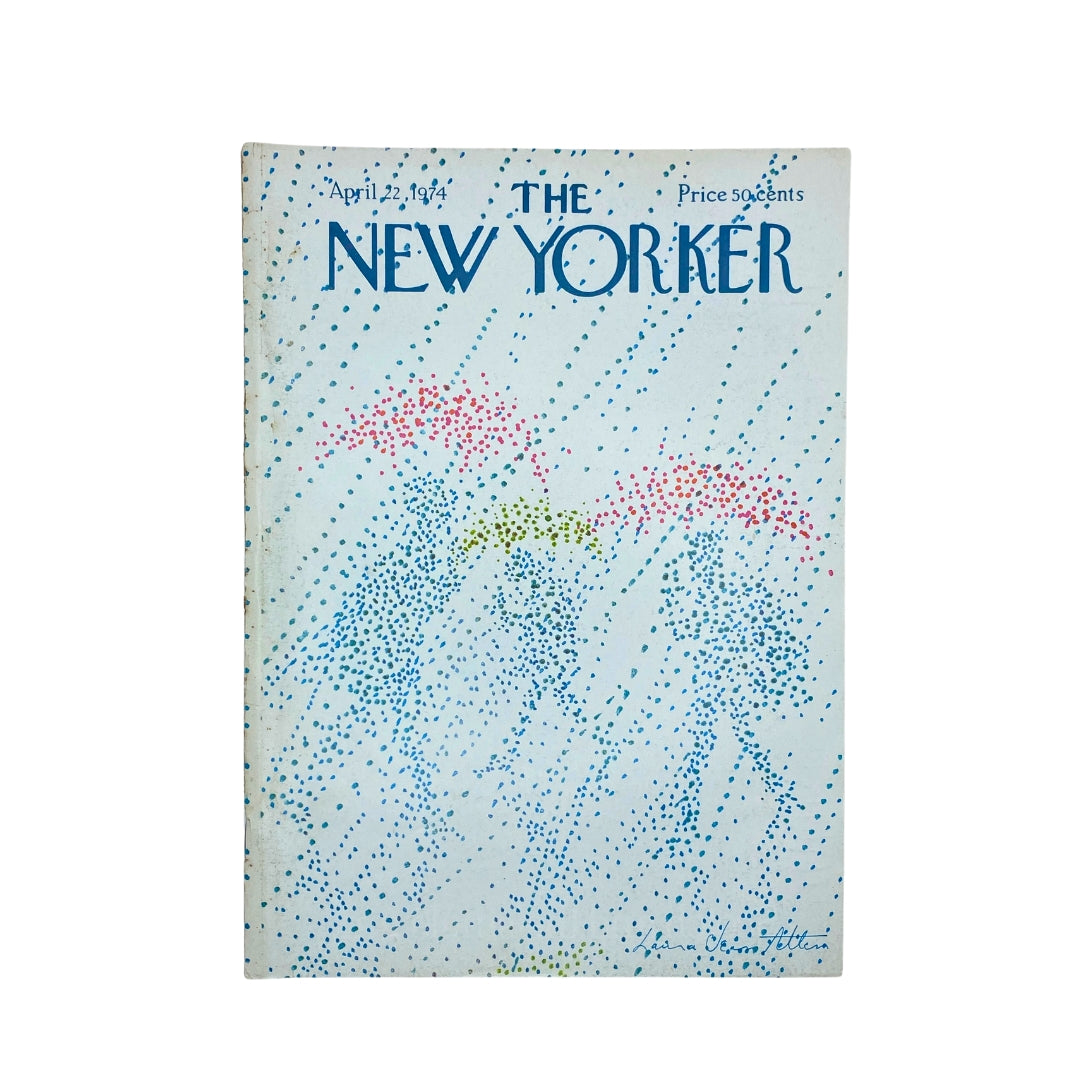 The New Yorker Complete Magazine April 22, 1974 cover featuring artwork by Laura Jean Allen in vintage condition.
