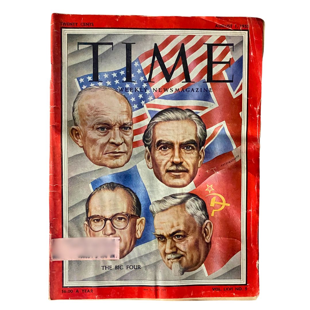 Vintage Time Magazine cover from August 1, 1955 featuring Dwight D. Eisenhower and other notable figures, representing the political landscape of the 1950s.