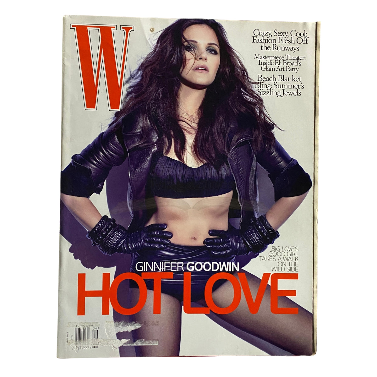 W Magazine June 2009 cover featuring actress Ginnifer Goodwin in a stylish leather jacket, emphasizing her bold fashion statement with the tagline 'Hot Love'.