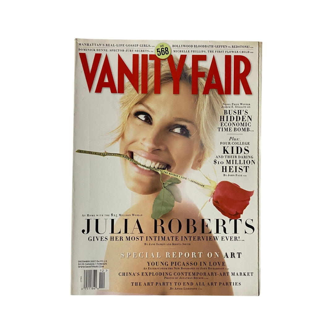 Vanity Fair Magazine December 2007 Julia Roberts Cover showcasing the actress with a rose, highlighting her interview in this collectible issue.