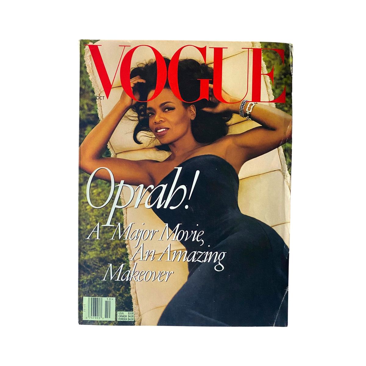 Vogue Magazine October 1998 cover featuring an elegant woman in a black outfit, with the title "Oprah! A Major Movie, An Amazing Makeover" prominently displayed.