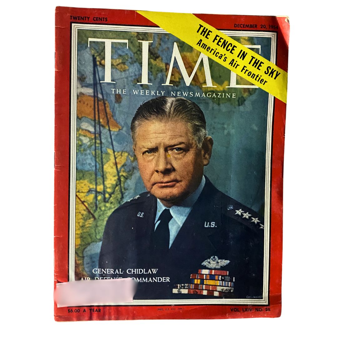 VTG Time Magazine December 20, 1954 featuring General Benjamin W. Chidlaw on the cover, showcasing the historical significance of America's air defense.