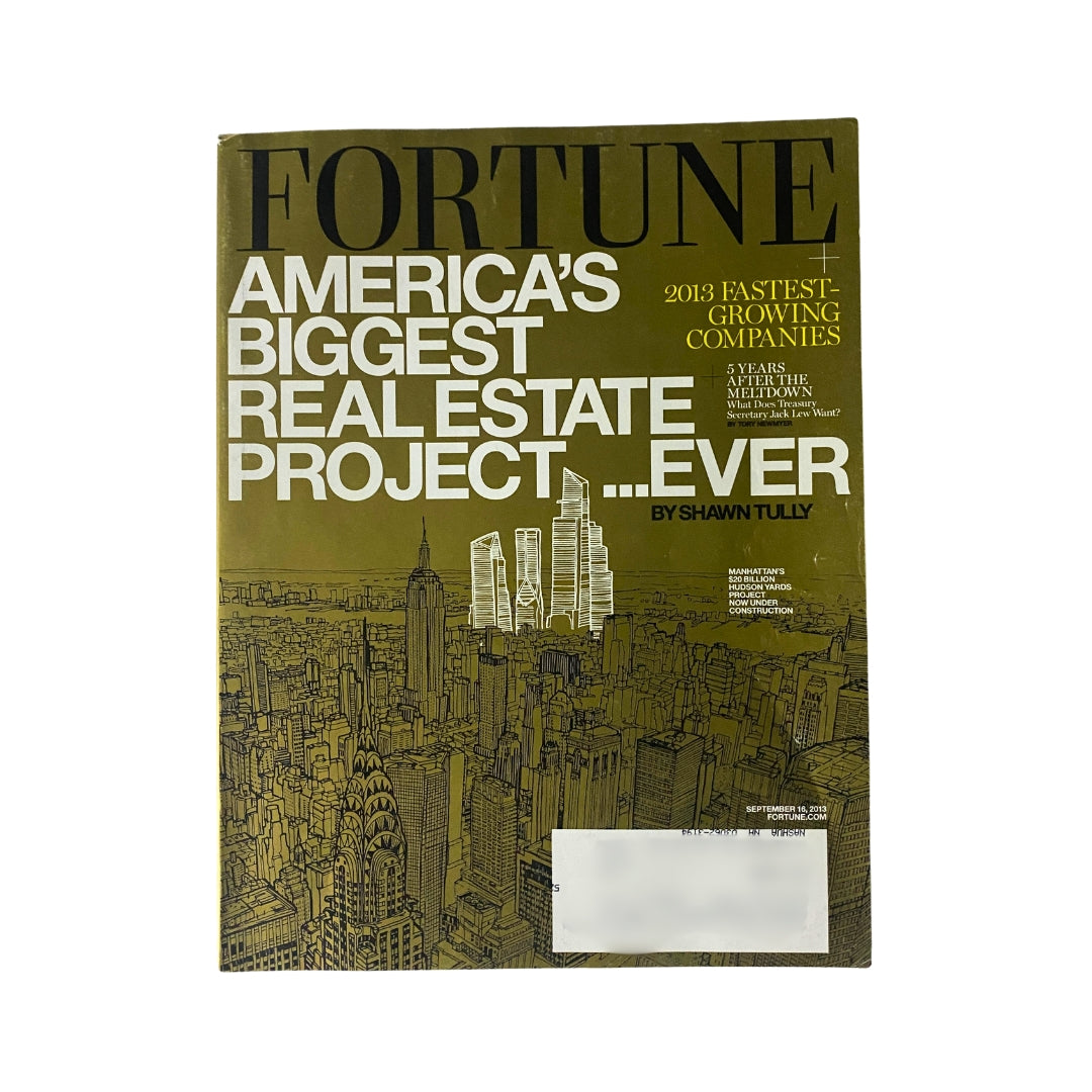 Cover of Fortune Magazine, September 16, 2013 featuring America's Biggest Real Estate Project by Shawn Tully, showcasing New York City's skyline.