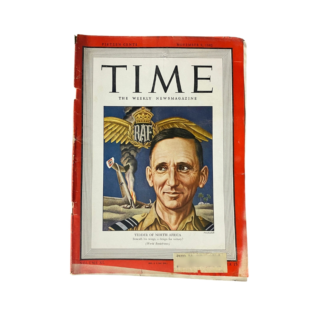 Vintage Time Magazine November 9, 1942 Vol 40 No. 19 Arthur Tedder of North Africa