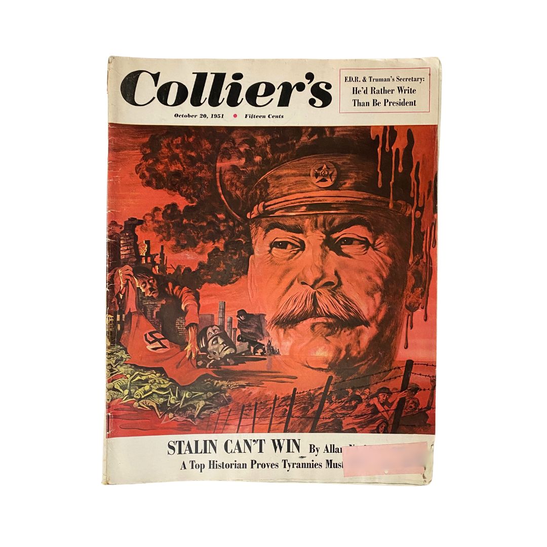 Vintage Collier's Magazine cover from October 20, 1951 featuring Joseph Stalin, titled 'Stalin Can't Win', highlighting the historical significance of the Cold War era.