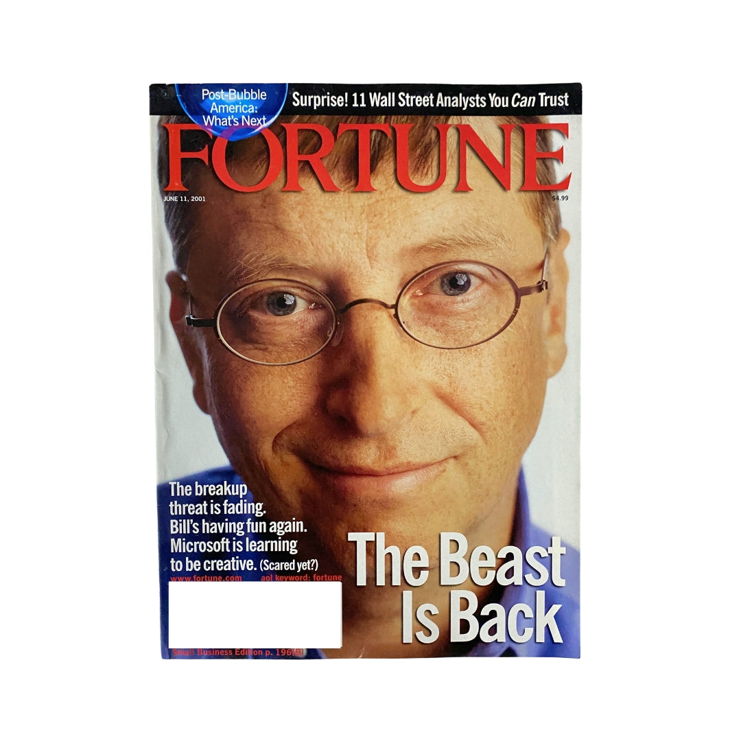 Cover of Fortune Magazine June 11, 2001 featuring Bill Gates with the title 'The Beast Is Back', highlighting Microsoft's innovative comeback.