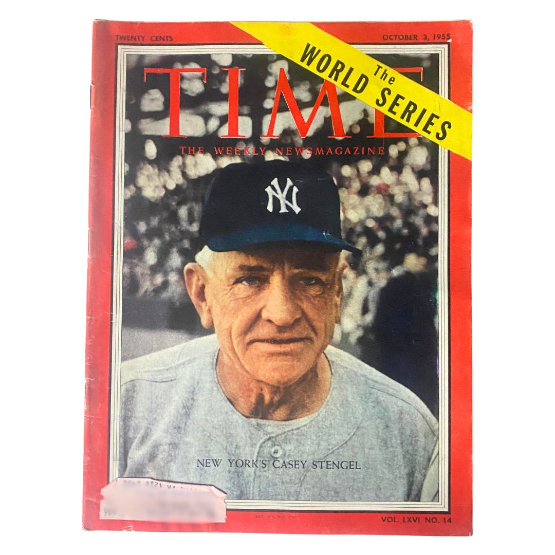 Vintage Time Magazine cover from October 3, 1955, featuring New York's Casey Stengel, Vol 66 No. 14.