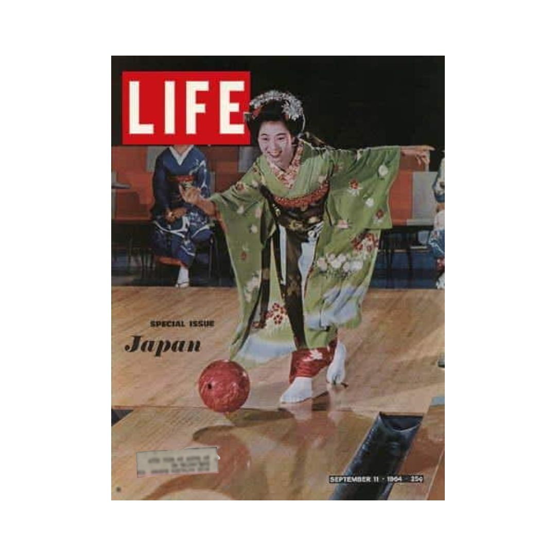 Cover of VTG Life Magazine September 11, 1964, featuring a woman in a traditional kimono bowling, representing the Japan Special Issue.