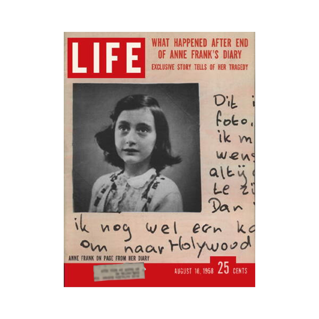 Cover of VTG Life Magazine August 18, 1958 featuring Anne Frank with her photograph and handwritten notes from her diary. Explore the poignant story surrounding Anne Frank's legacy and the historical significance of this vintage magazine issue.