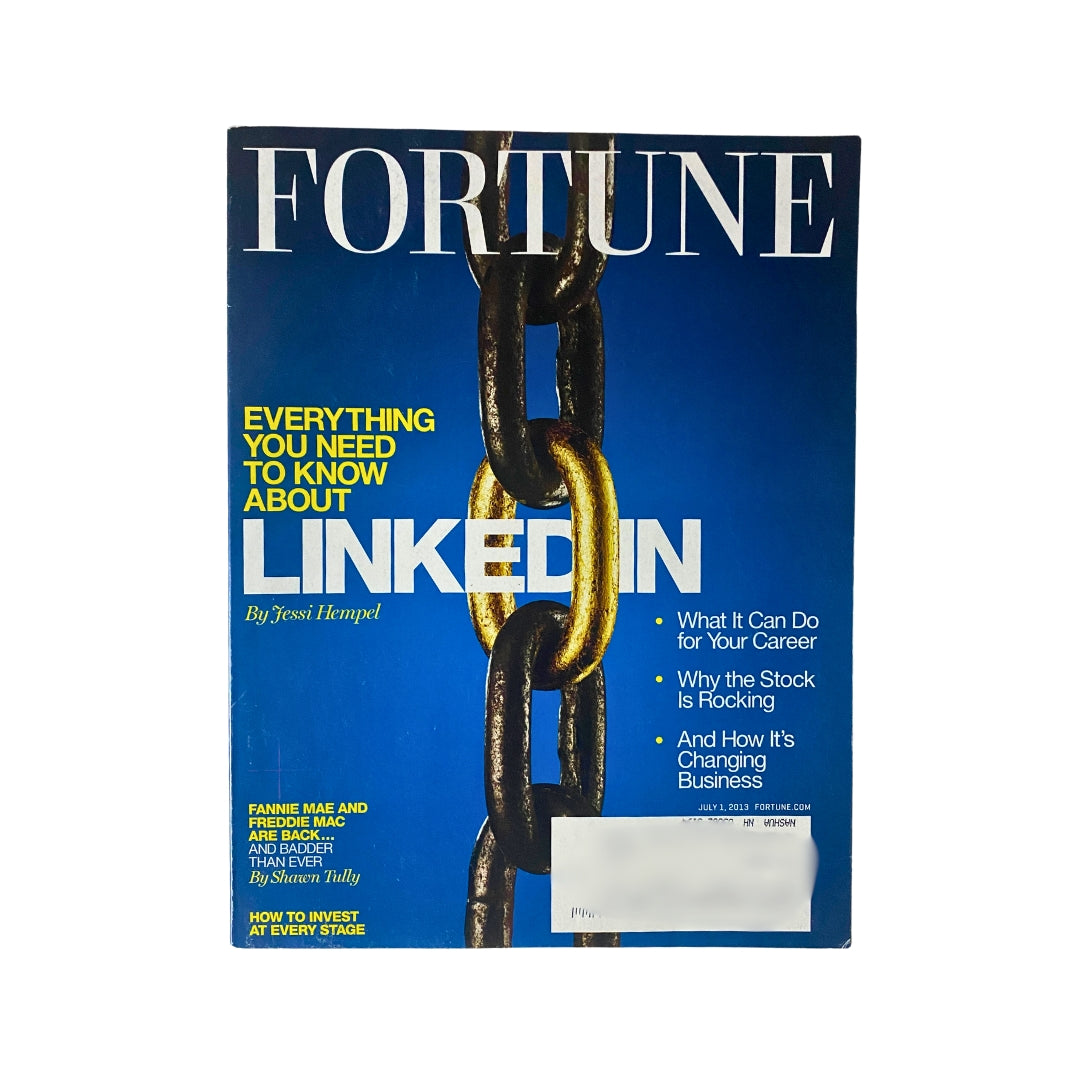 Fortune Magazine July 1, 2013 cover featuring the article "Everything You Need to Know About LinkedIn" by Jessi Hempel, with a focus on professional networking and career growth.