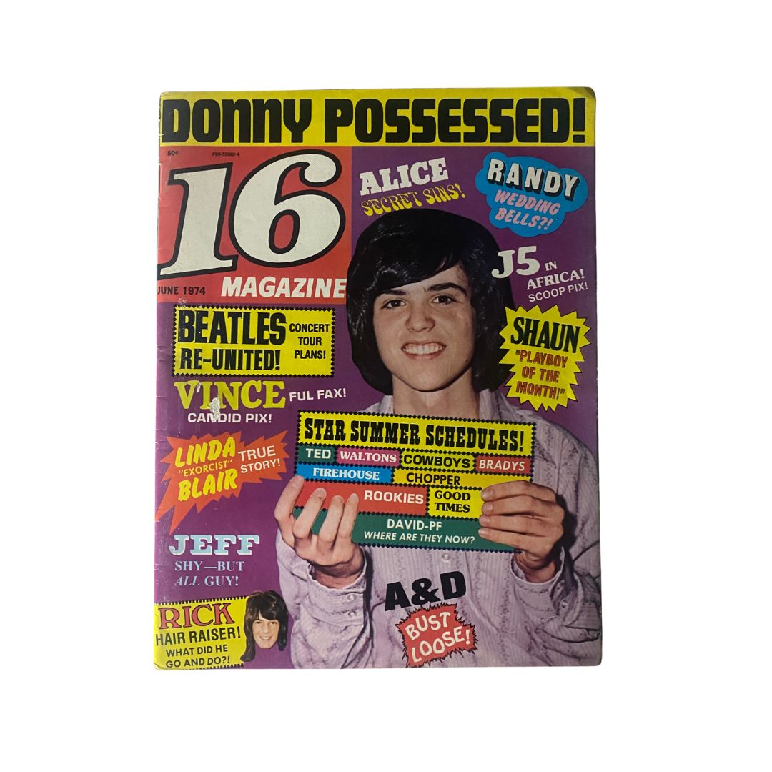 Vintage 16 Magazine June 1974 Shaun Cassidy, David Osmond w Poster No Label