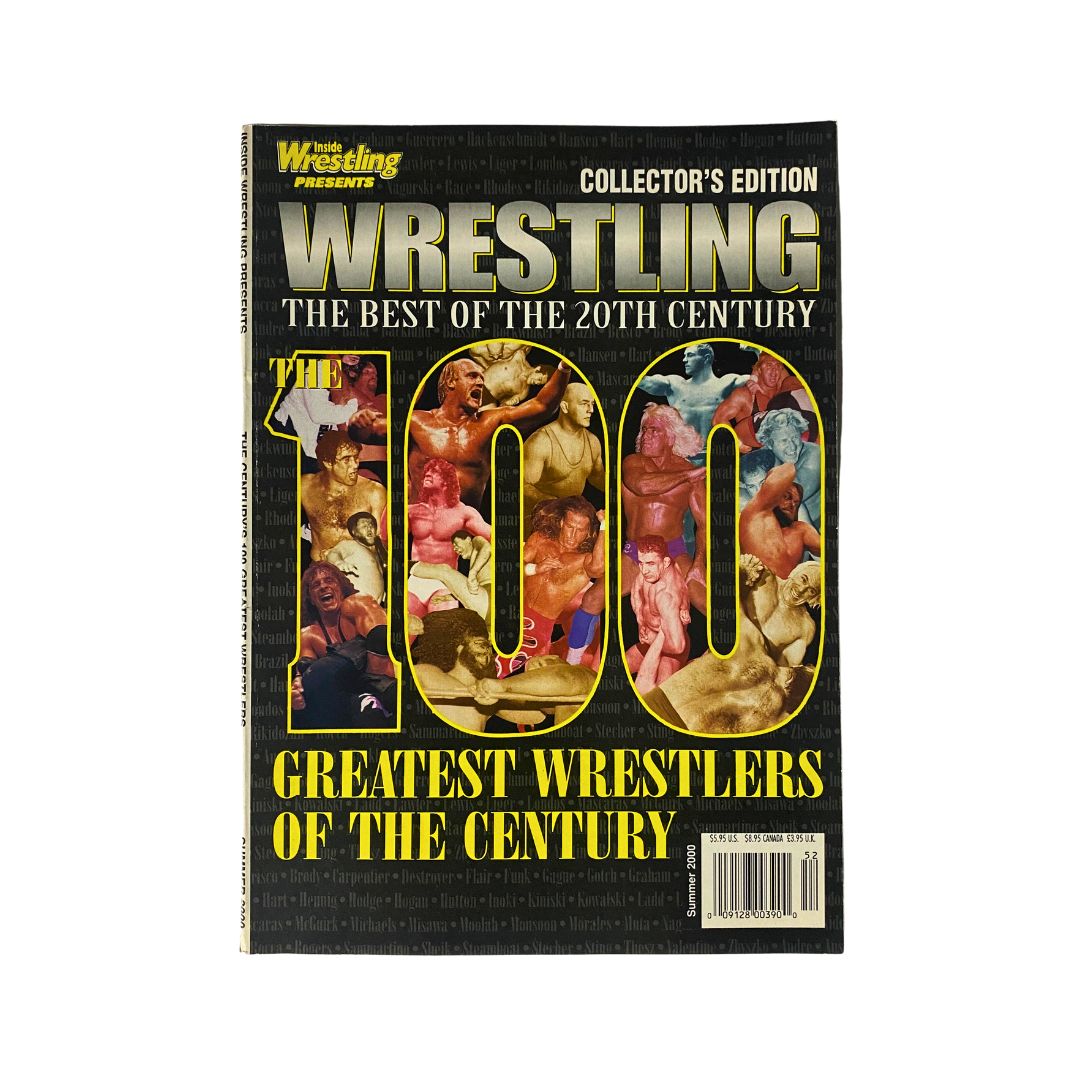 Cover of Inside Wrestling Magazine Summer 2000 featuring 'The 100 Greatest Wrestlers of the Century' with colorful visuals and prominent title.