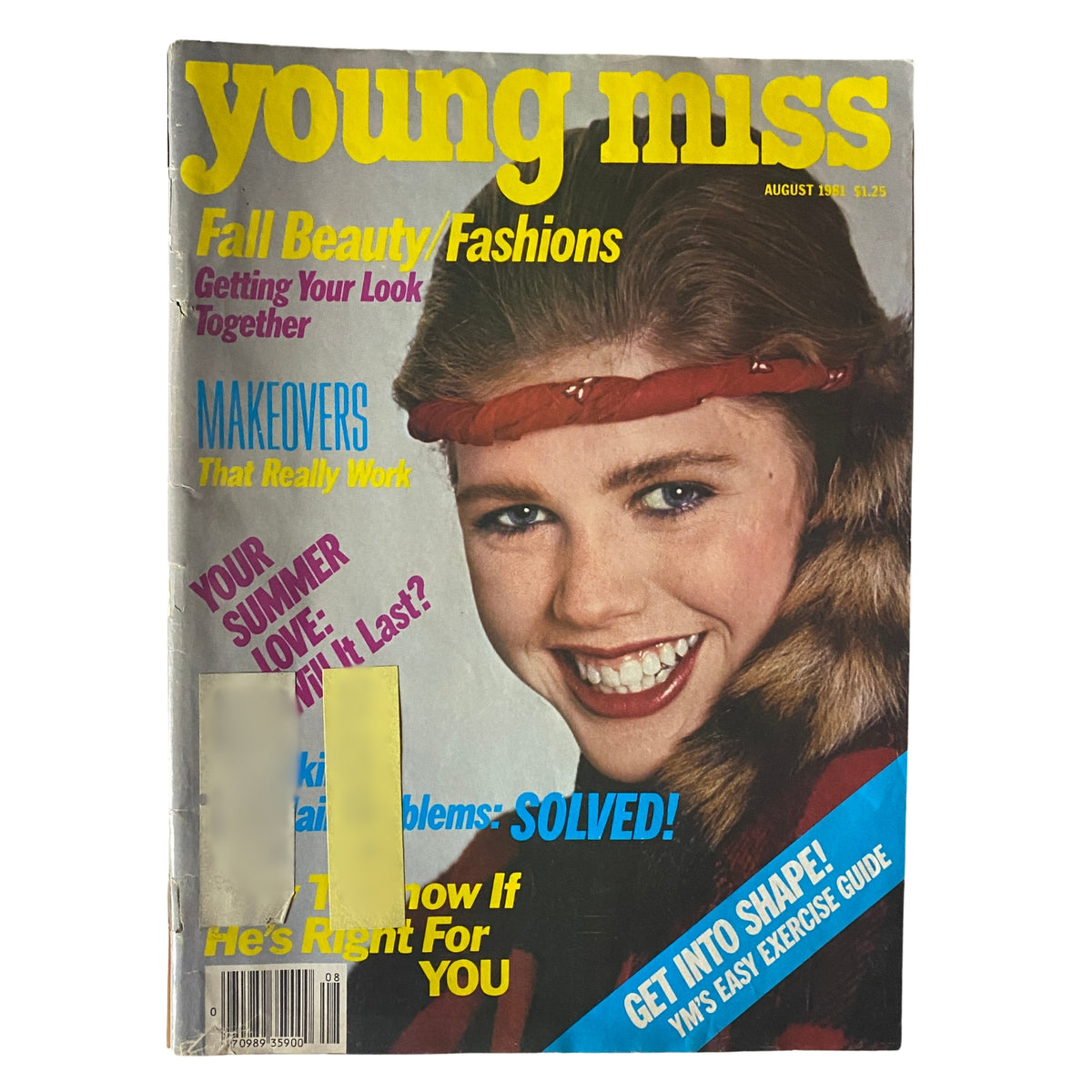 Young Miss Magazine August 1981 cover showcasing a smiling young woman, highlighting Fall Beauty/Fashions and articles about makeovers and summer love.