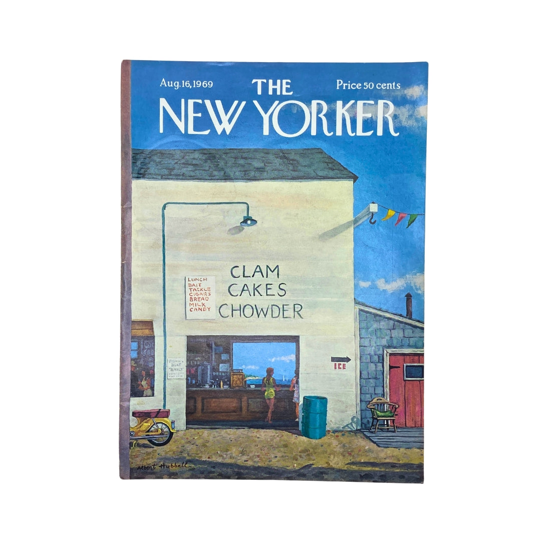 Cover of The New Yorker Complete Magazine August 16, 1969 featuring artwork by Albert Hubbell, showcasing a seaside clam shack.