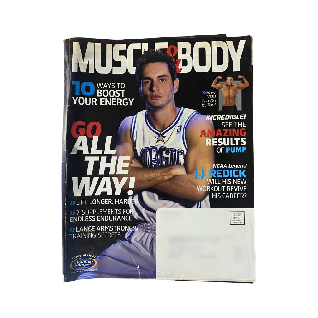 Cover of Muscle & Body Magazine November 2008, Vol 3 Issue 11 featuring NCAA Legend J.J. Redick, showcasing fitness tips and energy-boosting advice.