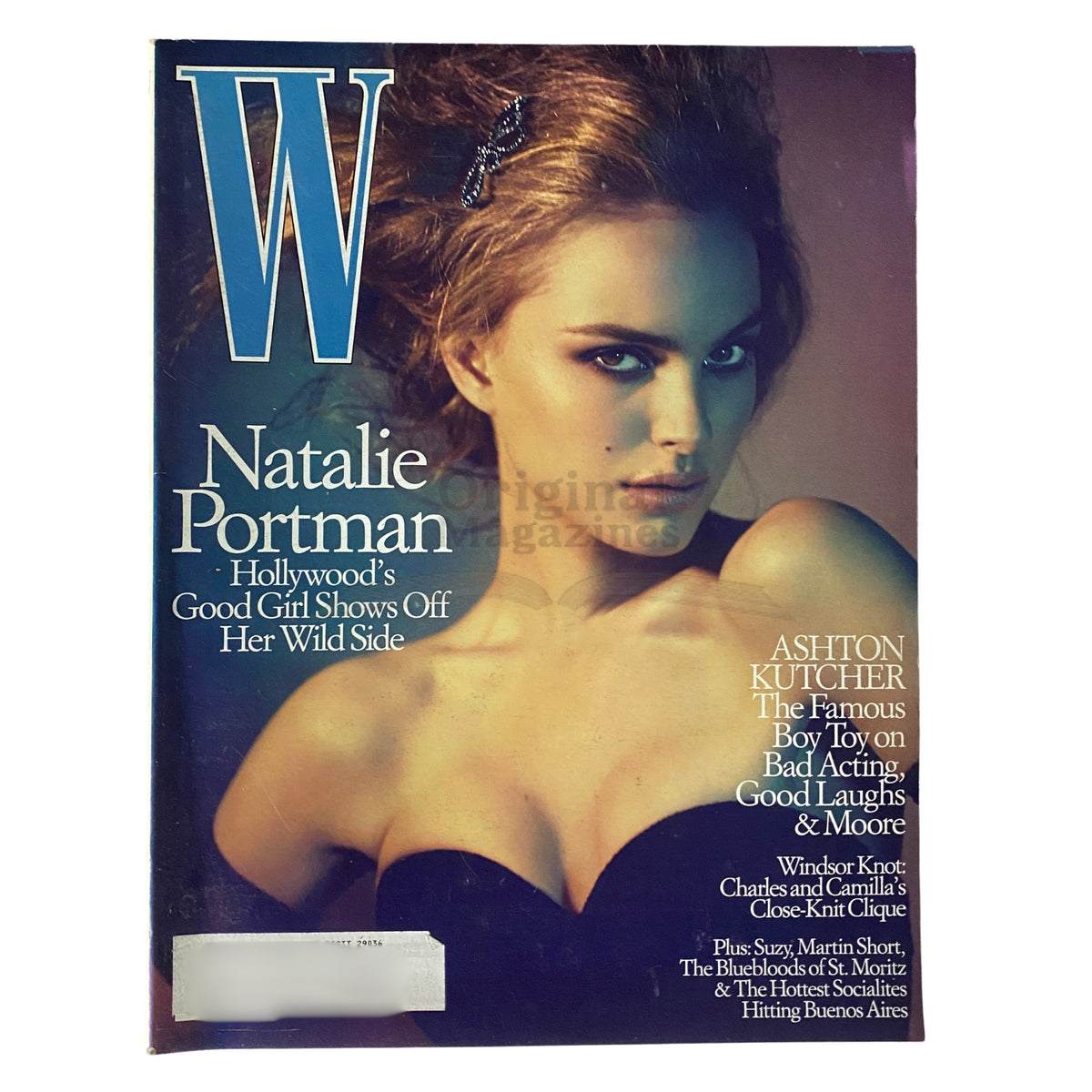 W Magazine May 2005 cover featuring actress Natalie Portman, showcasing her captivating look and highlighting articles on Hollywood and fashion.