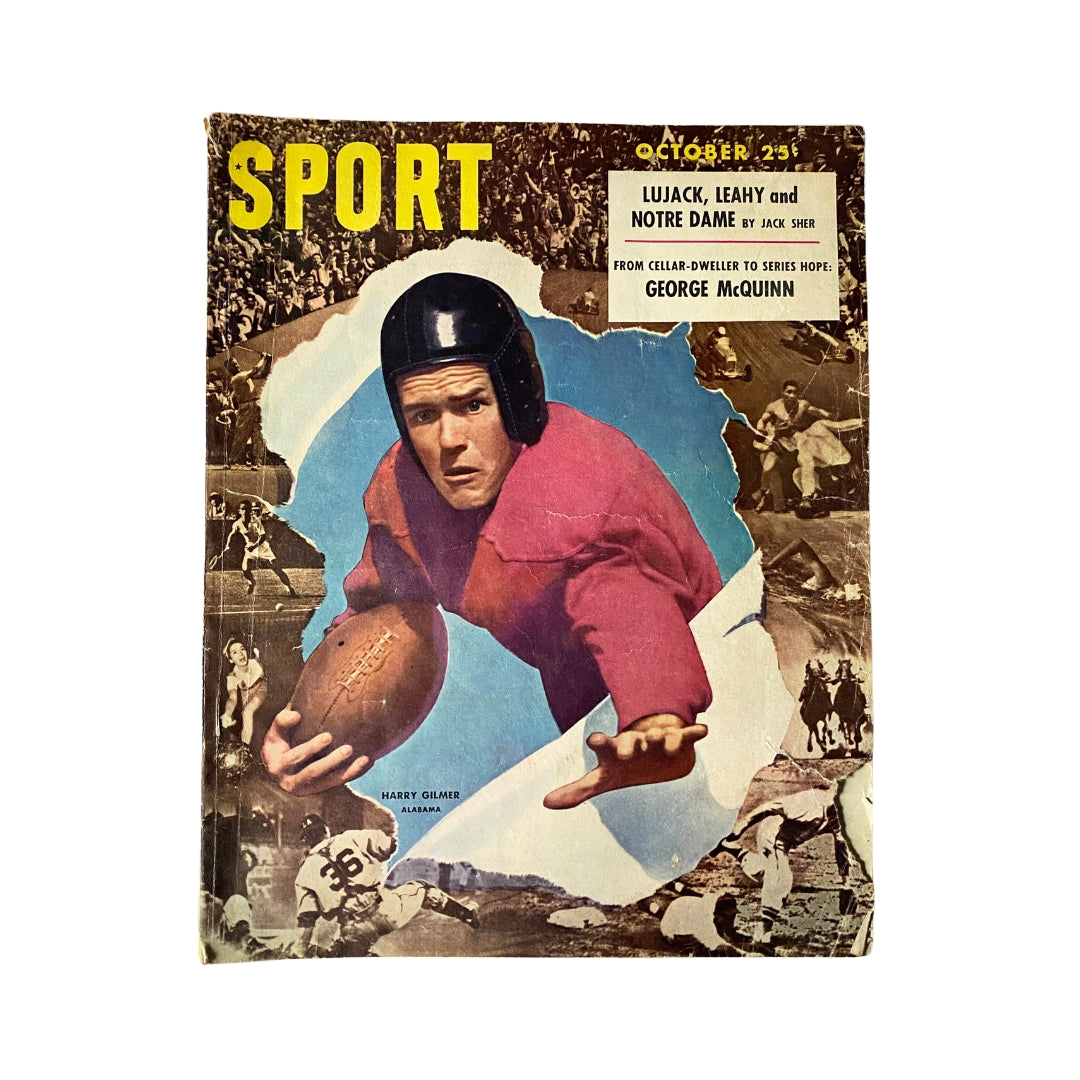 Sport Magazine October 1947 featuring Alabama's Harry Gilmer on the cover, showcasing a vintage football theme with dynamic graphics.