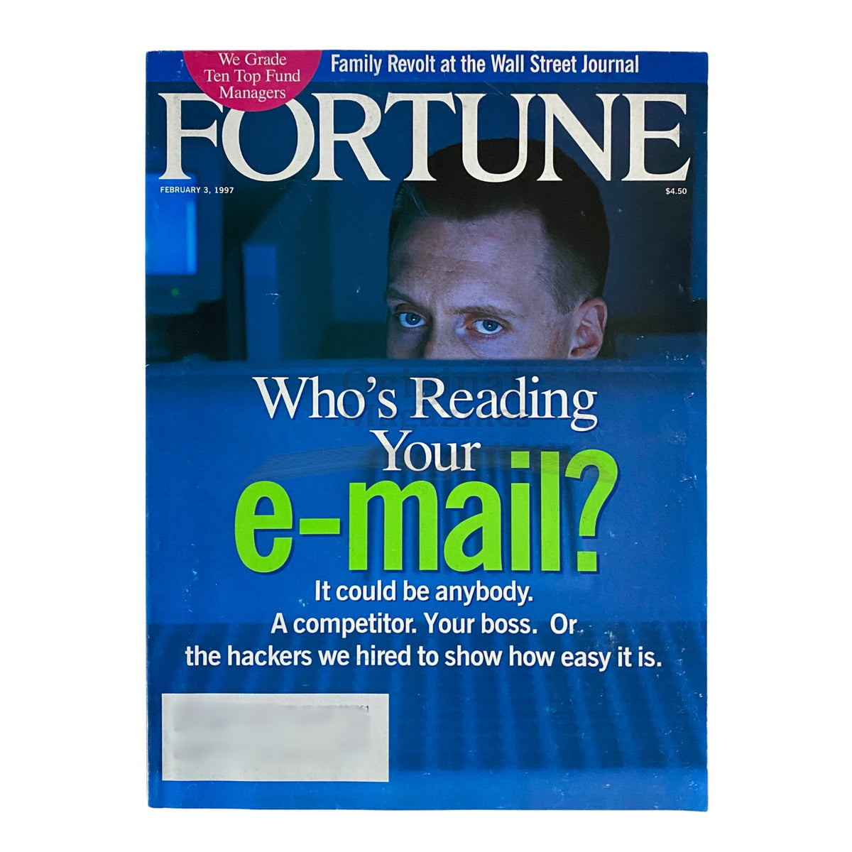 Cover of Fortune Magazine February 3, 1997 featuring the headline 'Who's Reading Your e-mail?' and a photo of a man looking toward the camera.