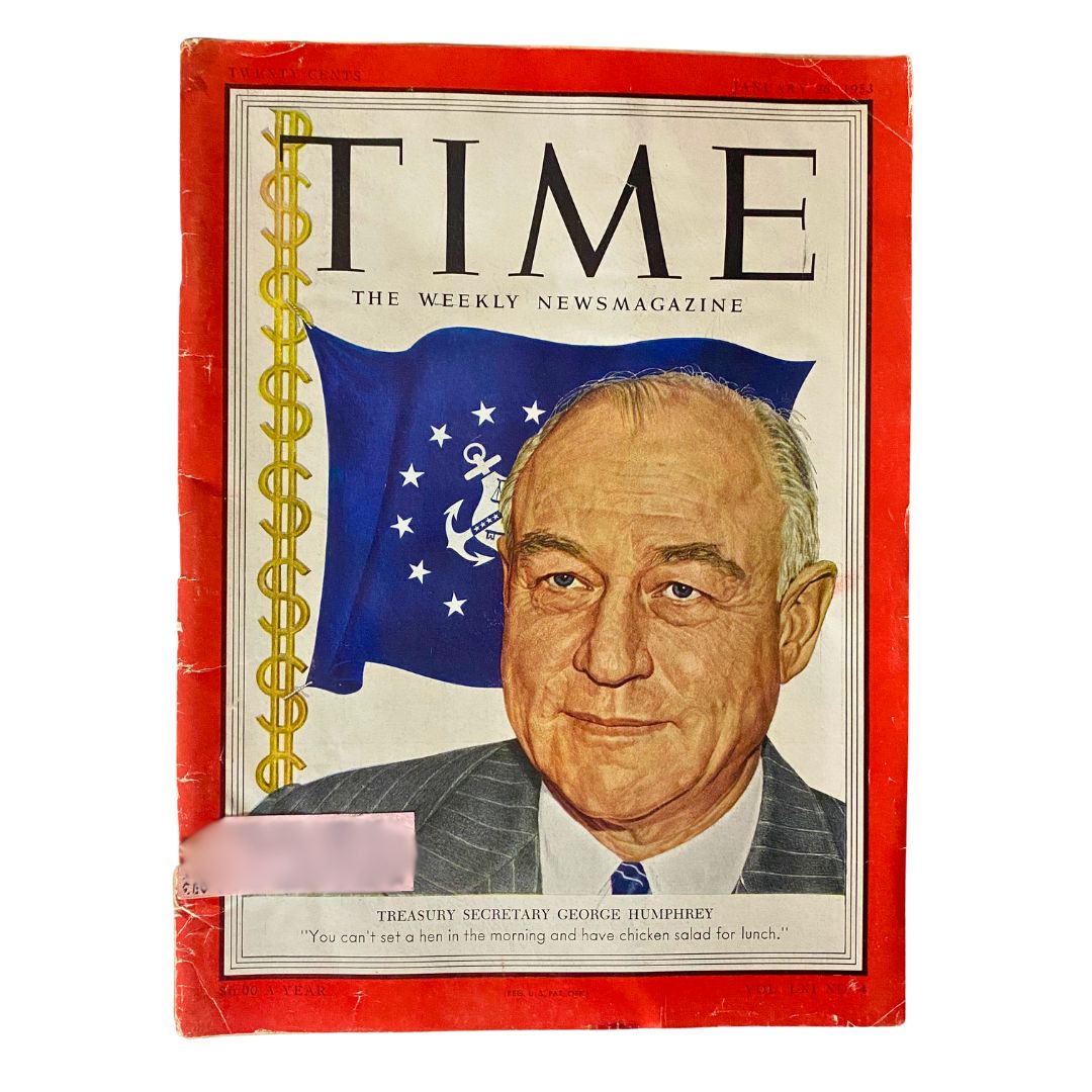 VTG Time Magazine January 26, 1953 Cover featuring Treasury Secretary George M. Humphrey, showcasing a historical glimpse into early 1950s America.
