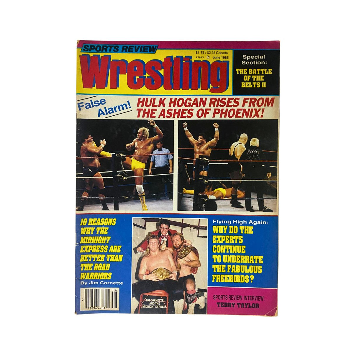 VTG Sports Review Wrestling Magazine June 1986 featuring Hulk Hogan on the cover, showcasing wrestling scenes and articles, ideal for collectors and fans of wrestling history.